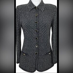 Escada Margaretha Ley Chevron Knit
Wool Blend Sweater Jacket